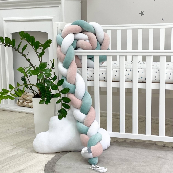 Protectie laterala patut bebe menta-roz pudra (5)